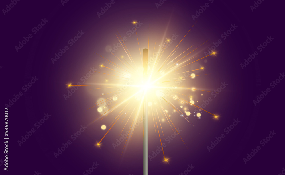Magical light. Sparkler. Candle sparkling on the background. Realistic vector light effect. Winter, seasonal christmas decoration illustration. Magical light. Sparkler. Candle sparkling on the background. Realistic vector light effect. Winter, seasonal christmas decoration illustration.