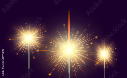 Magical light. Sparkler. Candle sparkling on the background. Realistic vector light effect. Winter  seasonal christmas decoration illustration. 