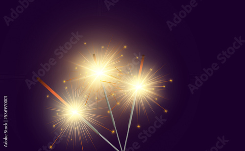 Magical light. Sparkler. Candle sparkling on the background. Realistic vector light effect. Winter  seasonal christmas decoration illustration. 