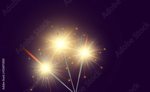 Magical light. Sparkler. Candle sparkling on the background. Realistic vector light effect. Winter, seasonal christmas decoration illustration.	