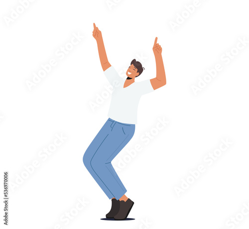 Young Man Dancing , Spend Time Night Club or on Disco Party. Male Character Celebrate Holiday, Moving to Music