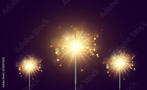Magical light. Sparkler. Candle sparkling on the background. Realistic vector light effect. Winter, seasonal christmas decoration illustration.	