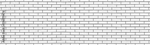 White brick wall wide texture. Whitewashed brickwork. Grunge light gray panoramic background
