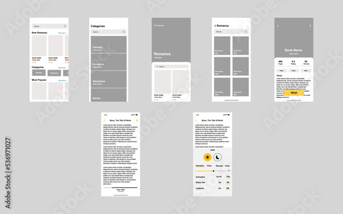 Online e-course, e-library education, e-learning, e-reading App design. UI UX design Template for mobile and responsive website. vector illustration.