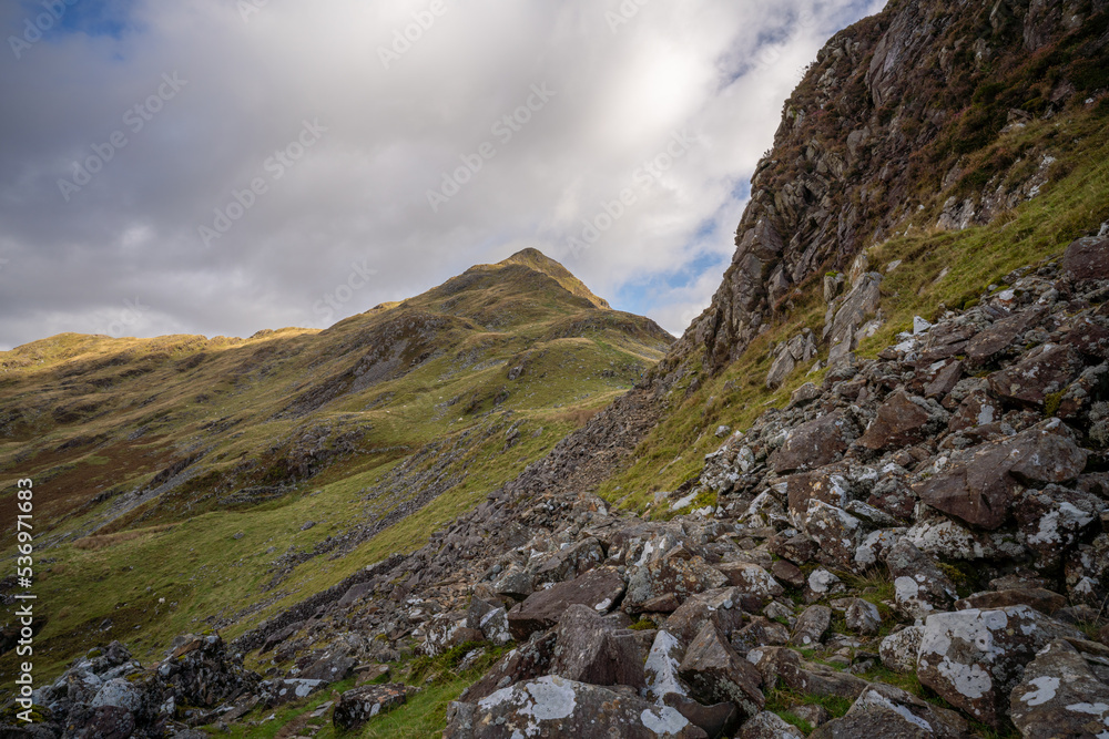 On route climbing Cnicht Mountain in the Snowdonia national park in North Wales, UK, On route climbing Cnicht Mountain in the Snowdonia national park in North Wales, UK,