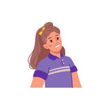 Girl avatar or portrait, isolated smiling and positive female character. Preteen or young teenager with smile on face, positive kid. Vector in flat cartoon style