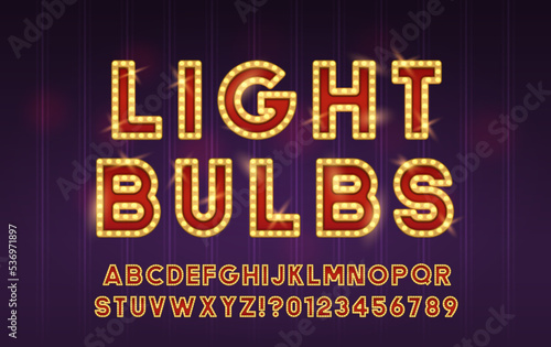 Latin Font With Numbers Bordered With Glowing Light Bulbs