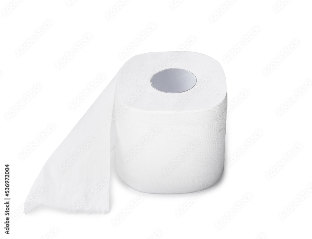 Single roll of white tissue paper or napkin isolated on white background with clipping path, Close up photo Single roll of white tissue paper or napkin isolated on white background with clipping path, Close up photo