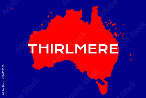 Thirlmere: Name der australischen Stadt Thirlmere im Bundesstaat New South Wales mit den Umrissen des Landes im Hintergrund photo