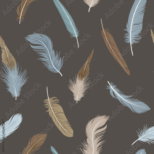 Seamless pattern with delicate feathers