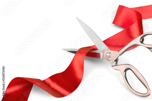Scissors Cutting Red Ribbon photo