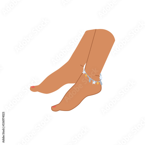 Pedicure care and therapy, treatment and spa salon procedures for women. Isolated legs with bracelet decoration, chiropody vector in flat cartoon style