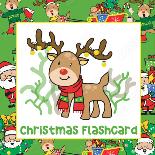 Rudolph the reindeer Christmas theme flashcards  Rudolph the reindeer flashcards  kawaii vector  printable illustration file  Educational card for children  printable greeting cards