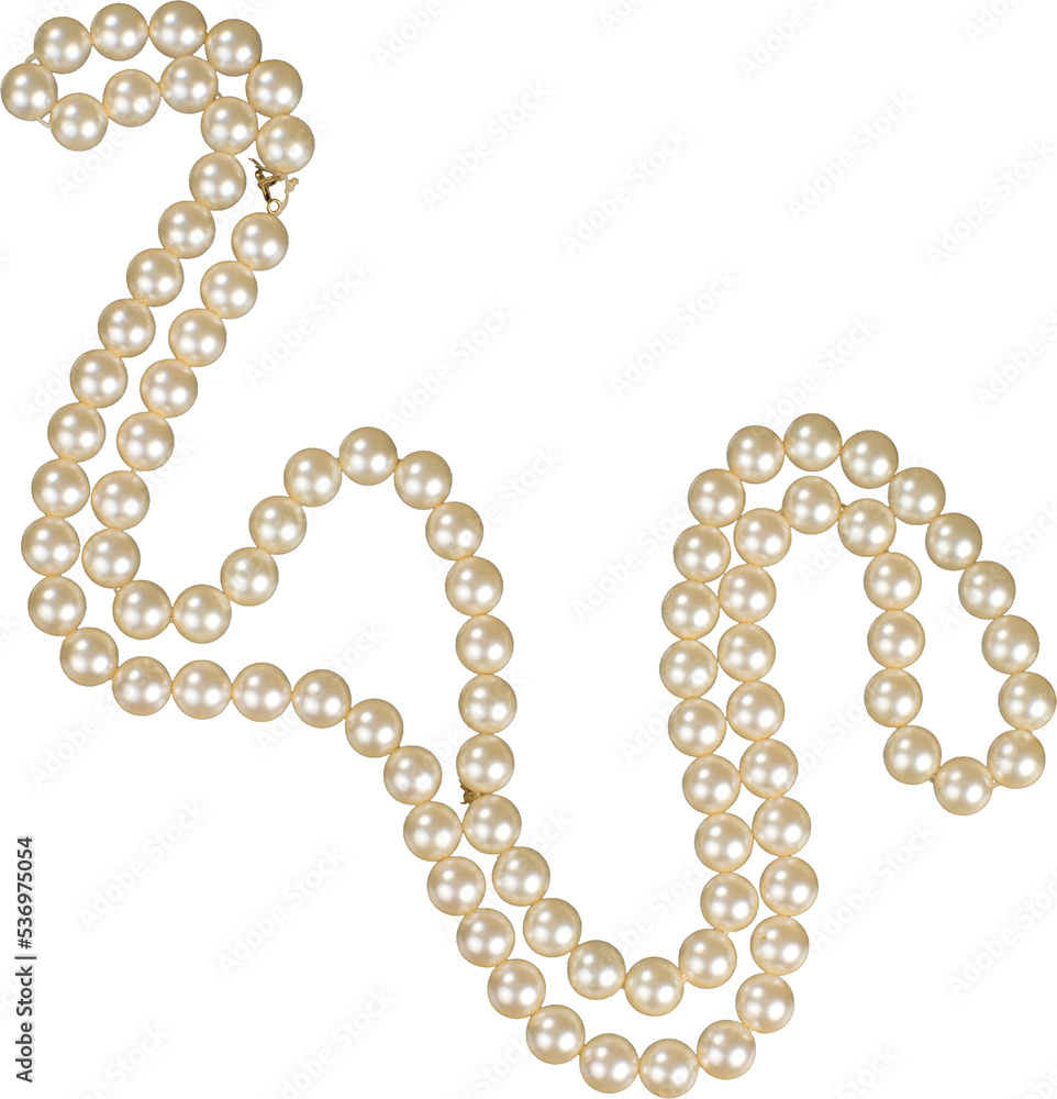 Shiny pearl necklace isolated on white - obrazy, fototapety, plakaty 