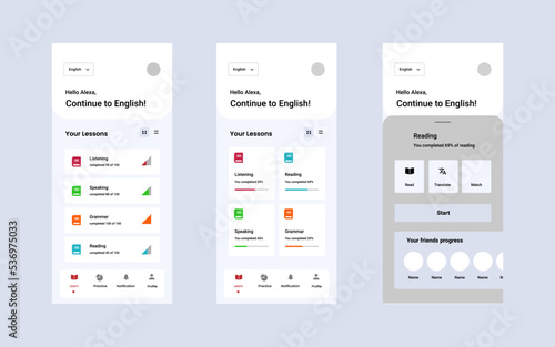 School management mobile app for student. UI, UX, GUI layout for mobile app and responsive website. vector illustration.