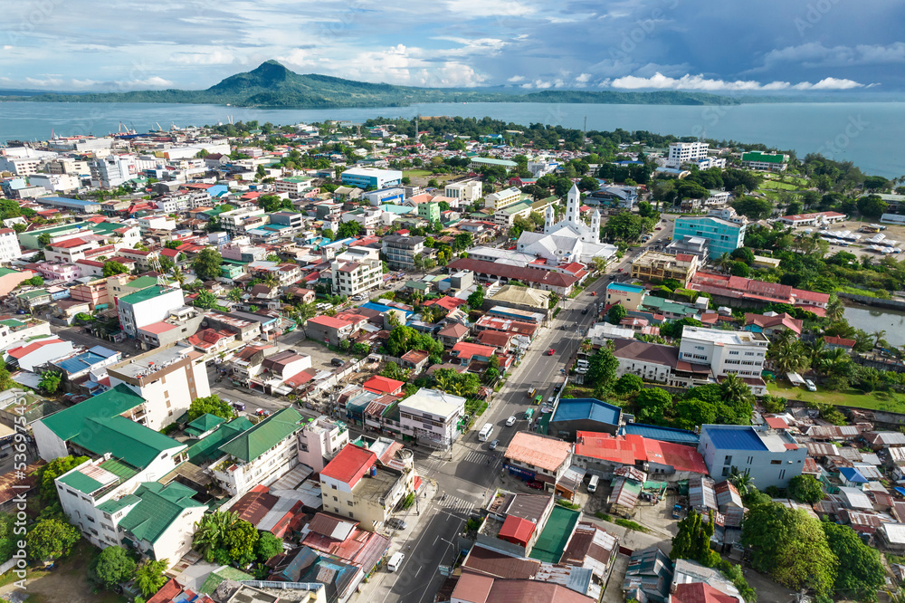 Tacloban City, Leyte, Philippines - Aerial of downtown Tacloban and the San Juanico Strait.