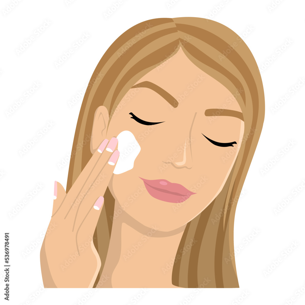 Woman applying moisturizing face cream, illustration Woman applying moisturizing face cream, illustration