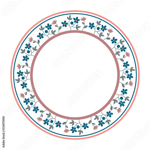 Floral round frame. Vintage festive banner. Multicolored vector illustration.