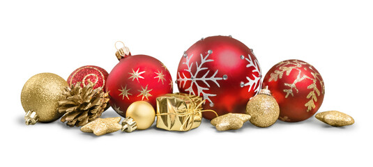Christmas decorations with   baubles  isolated on white background
