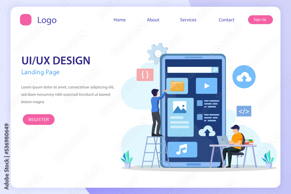 UI UX design concept, Creating an application design, content and text place, Vector illustration UI UX design concept, Creating an application design, content and text place, Vector illustration