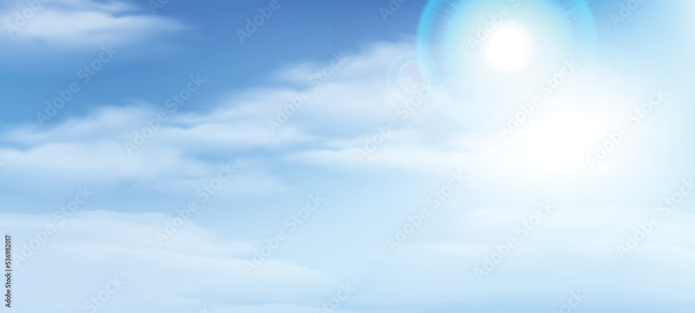 realistic white sunny cloud background design, empty blue sky ...