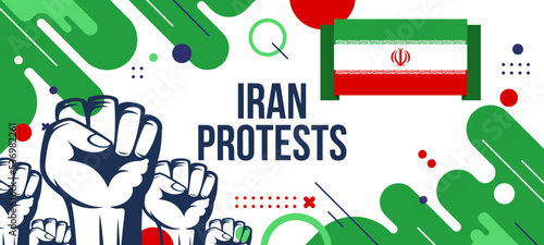 Photo Iran protests vector banner, revolution fists in protests, Iranian flag design