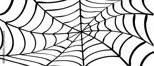 Cartoon drawing cobweb on black background. Flat vector spider pictogram. Happy halloween party. spooky, Creepy, horror insect. Accident, fear, scary for man and woman. Webbing wave, line pattern. 