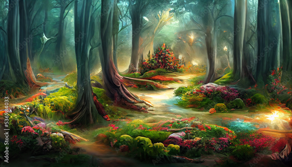 The Enchanted Forest of the Magic Natural Landscape and River Flow ...