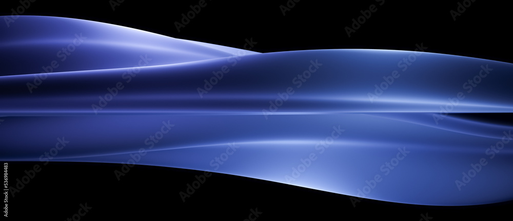 Fototapeta premium Abstract floating blue object with waves or curves, fluid motion background with copy space for text