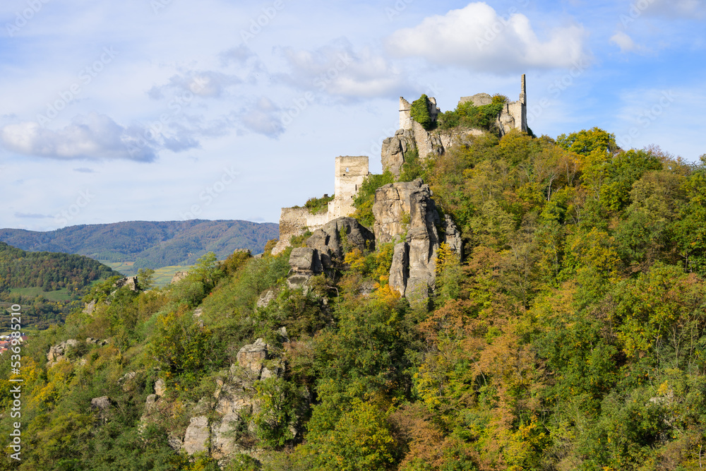 Duernstein ruins on a sunny day in autumn