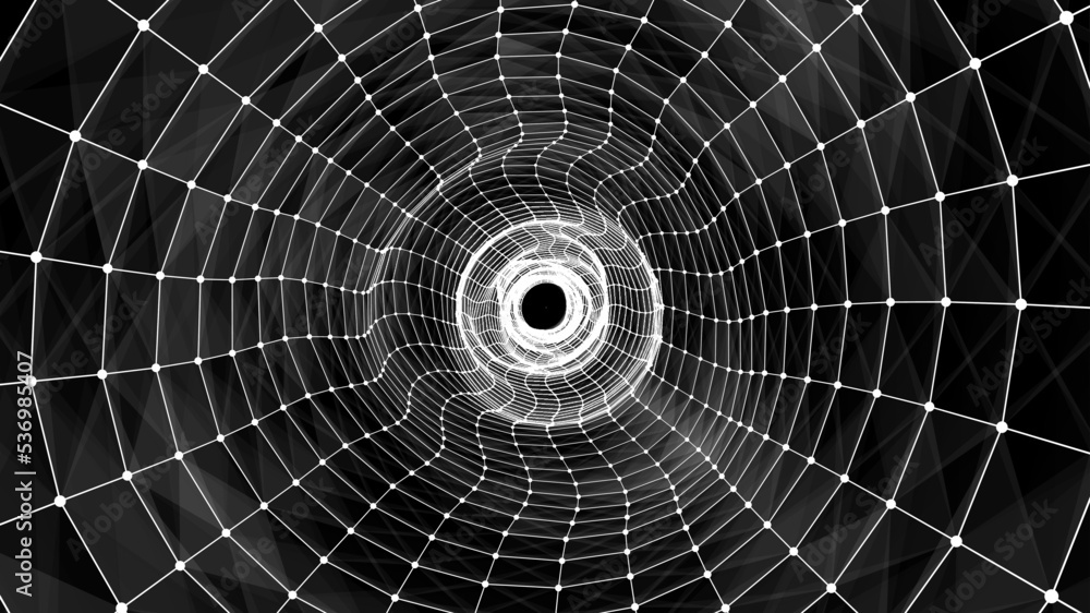 Fototapeta premium Abstract sci-fi tunnel. Wormhole absorbs cyberspace. 3D portal. Vector futuristic fantasy high-tech funnel.