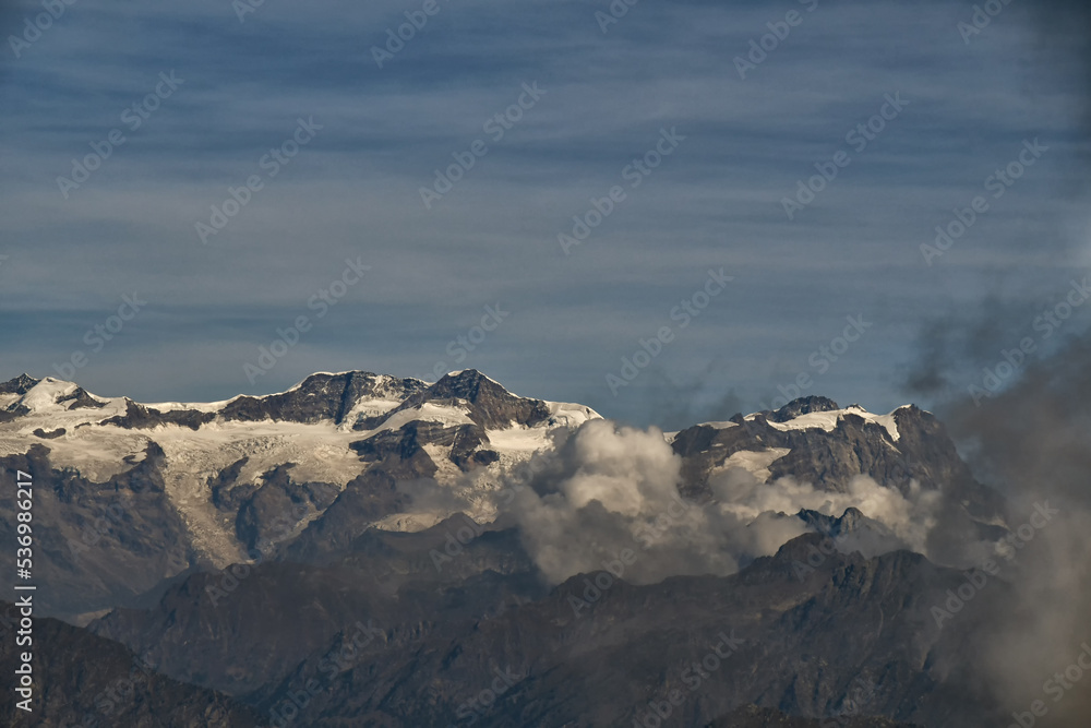 The Monte Rosa massif seen from the summit of Mombarone in the upper Elvo valley