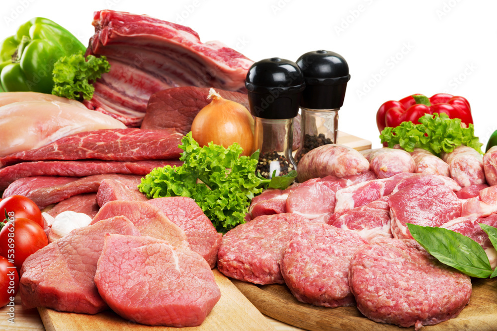 Fresh Raw Meat Background with vegetables Fresh Raw Meat Background with vegetables