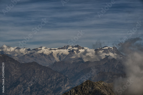 The Monte Rosa massif seen from the summit of Mombarone in the upper Elvo valley