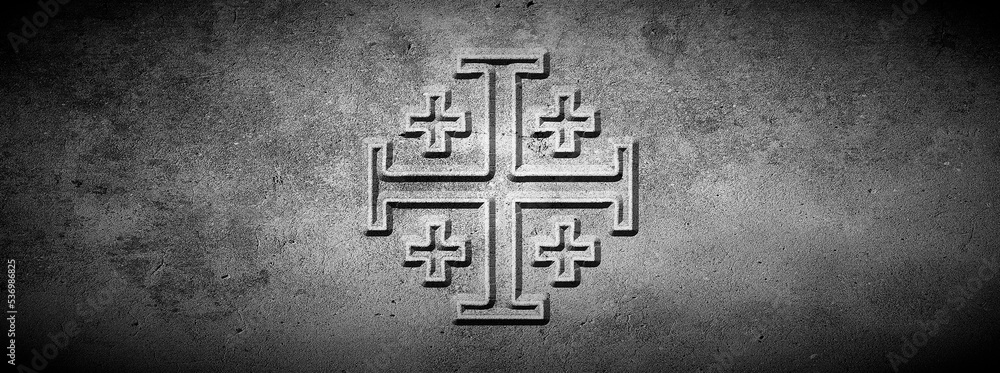 Fototapeta premium jerusalem cross carved in stone 3d illustration
