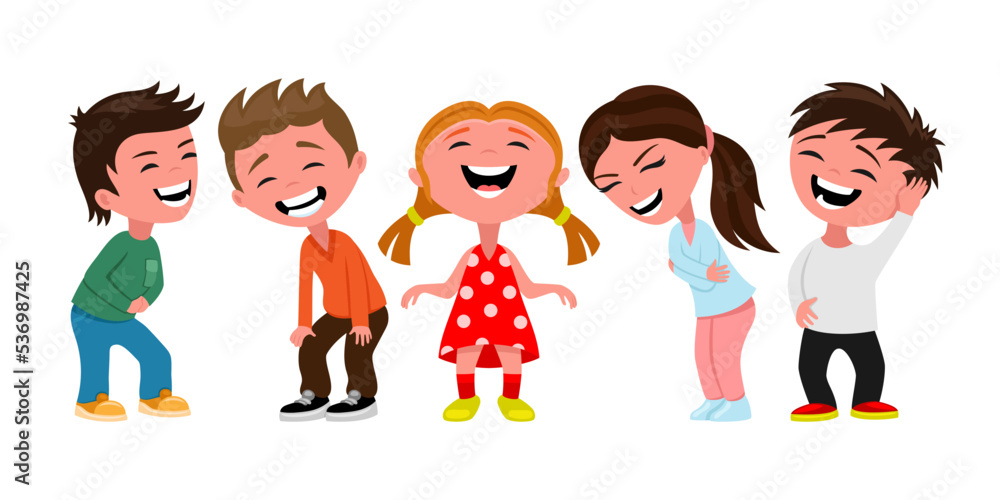 Group of laughing children on white background. Group of laughing children on white background.