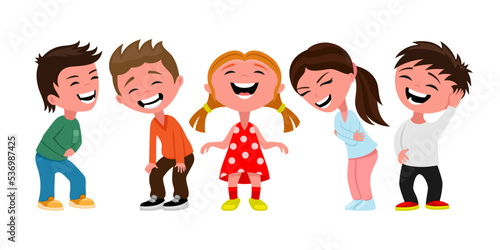 Group of laughing children on white background.