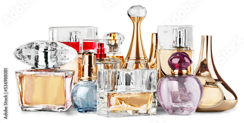 Fotografie Aromatic Perfume bottles on background