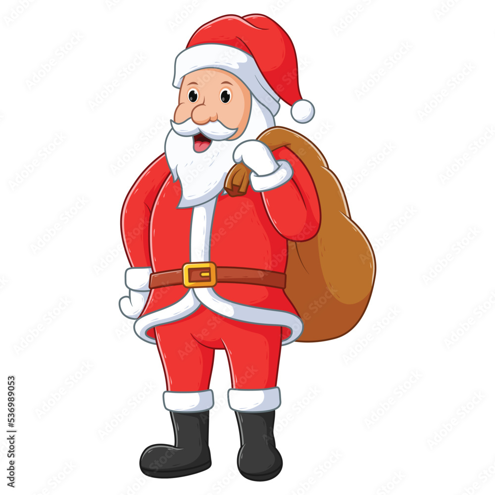 Santa Claus Carrying a Sack Full of Gifts. Vector Cartoon Illustration Santa Claus Carrying a Sack Full of Gifts. Vector Cartoon Illustration