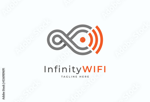 Wifi logo design, infinity with wifi icon combination, flat design logo template, vector illustration