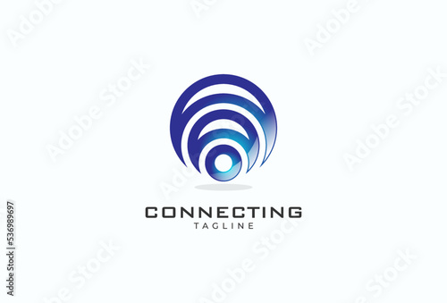 Wifi or wireless signal logo design, blue gradient wifi in 3d style logo template element, vector illustration