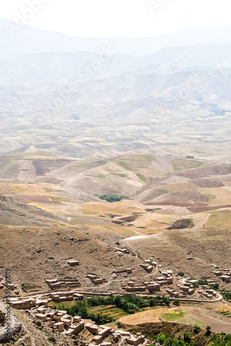 Fields and mountains in the north of Afghanistan near Faizabad city