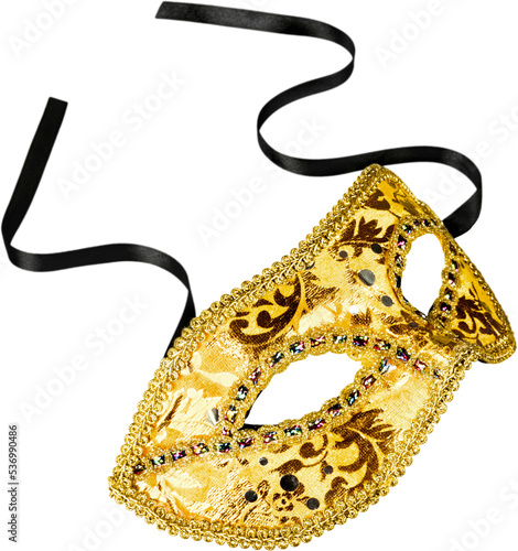 Valokuva Beautiful image of a gold carnival mask  on white