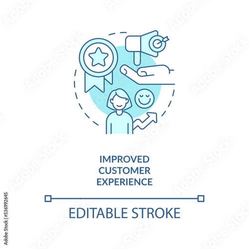 Improved customer experience turquoise concept icon. Satisfied user. Happy client abstract idea thin line illustration. Isolated outline drawing. Editable stroke. Arial, Myriad Pro-Bold fonts used