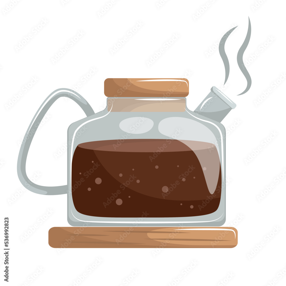 Coffee pot. Vector illustration of glass coffee pot. Hot fragrant coffee in glass pot. Cappuccino, Americano, espresso. Coffee pot. Vector illustration of glass coffee pot. Hot fragrant coffee in glass pot. Cappuccino, Americano, espresso.