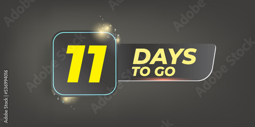 Eleven days to go countdown grey modern horizontal banner design template. 11 days to go sale announcement grey banner, label, sticker, icon, poster and flyer.