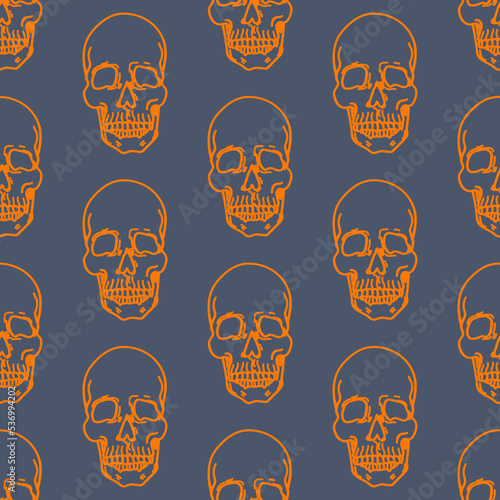Spooky Halloween Seamless Pattern with Skulls
