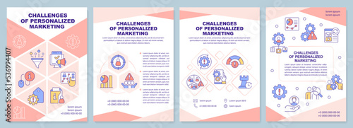 Personalized marketing challenges terracotta brochure template. Leaflet design with linear icons. Editable 4 vector layouts for presentation, annual reports. Arial-Black, Myriad Pro-Regular fonts used