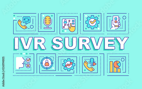 IVR survey word concepts blue banner. Online customer satisfaction poll. Infographics with editable icons on color background. Isolated typography. Vector illustration with text. Arial-Black font used