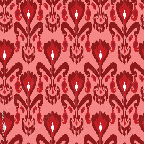 Digital ikat pattern for silk fabrcs. Traditional textile productin Uzbekistan and other countries of Central Asian region. Beautiful adras or atlas in uzbek language. Margilan city. 